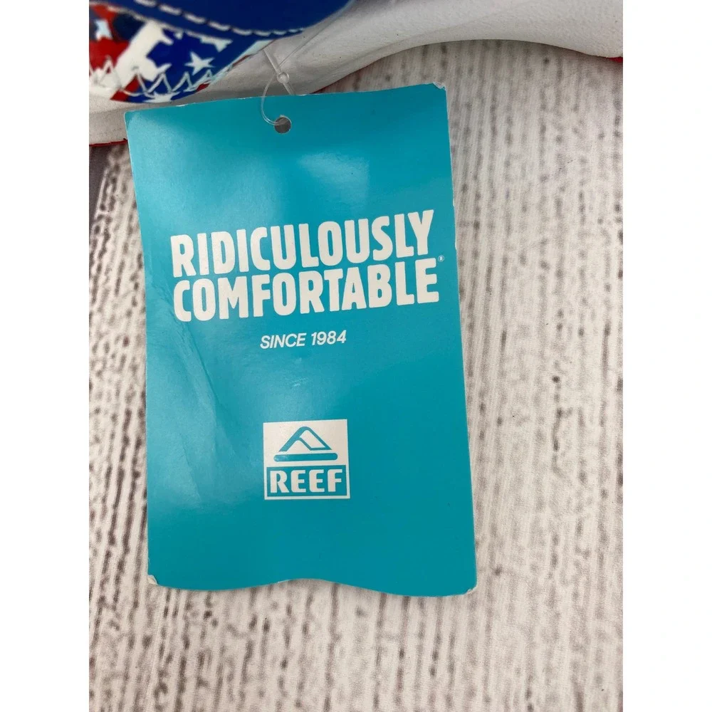 Reef Fanning Flip Flops Mens 9 Patriotic Red White Blue Bottle Opener American